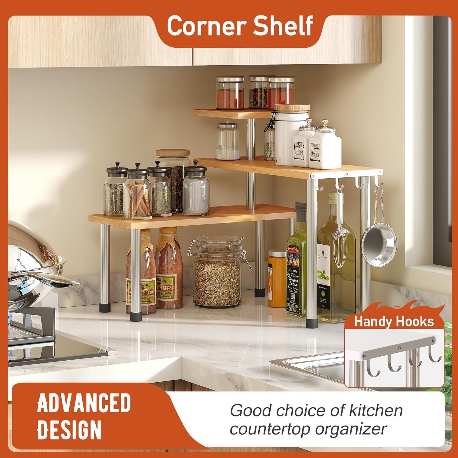 Organizer Tables, Organization, Moveable Corner Shelf for Kitchen, Bathroom , Spice Rack , Coffee Area, Dresser Table -3 Tier Organizer Tables, Organization, Moveable Corner Shelf for Kitchen, Bathroom , Spice Rack , Coffee Area, Dresser Table -3 Tier